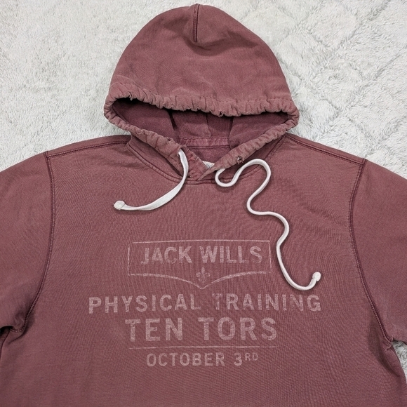 Jack Wills Jacket Men's L Red Maroon Graphic Hoodie Heavy Cotton Training  - Picture 3 of 8